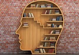 book shelf made to look like profile of a face with books inside the head for family quarantine routine